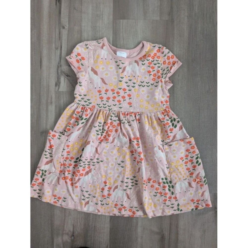 Hanna Andersson Pink Unicorn Short Sleeve Dress, 5T (U2)